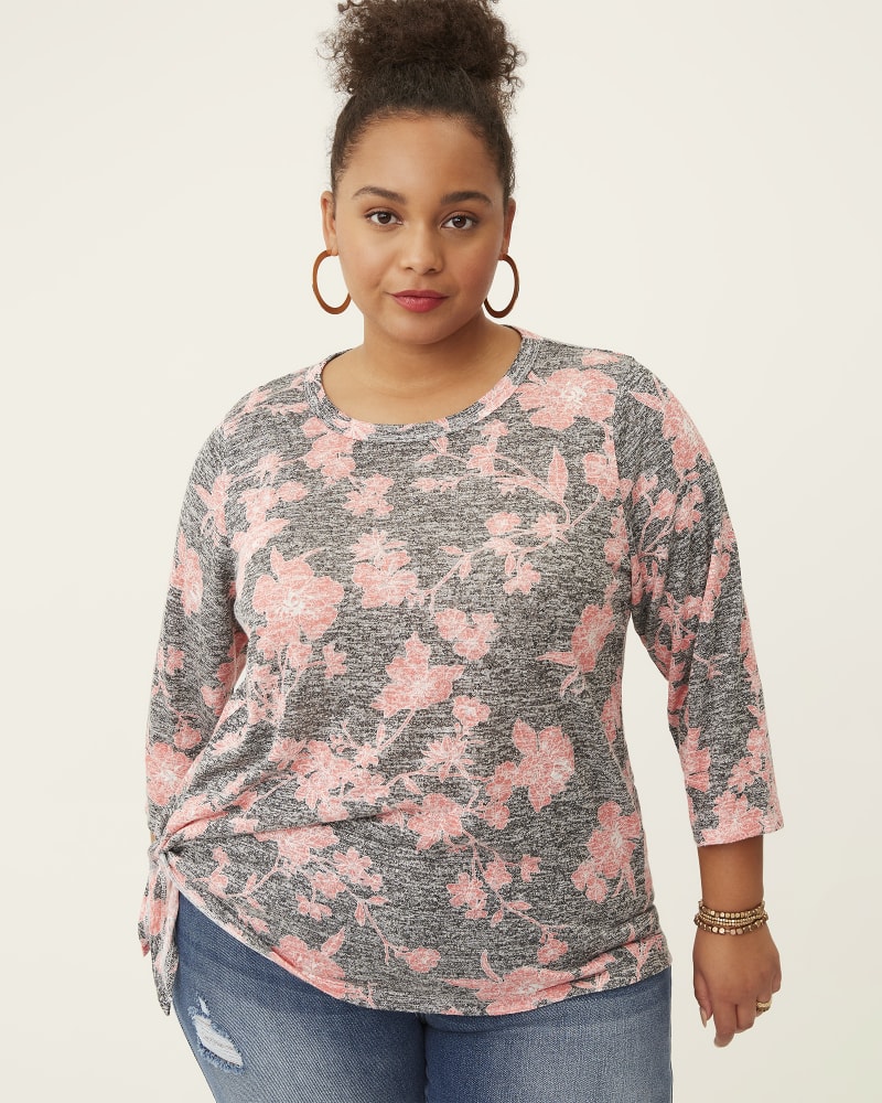 Front of plus size Morgan Three-Quarter Sleeve Side Tie Top by Cameo | Dia&Co | dia_product_style_image_id:181661